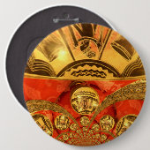 アフリカ文化芸術：リッチゴールデンレッドデザイン 缶バッジ (正面&裏面)