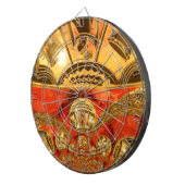 アフリカ文化芸術：豊かな黄金の赤いデザイン ダーツボード (正面右)