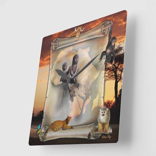 アフリカ時間 スクエア壁時計 (傾斜)