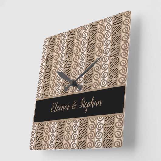 アフリカ民族の種族の手描きのパターン スクエア壁時計 (傾斜)