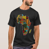 アフリカ民族の象徴を持つア伝統的フリカの地図 Tシャツ (正面)