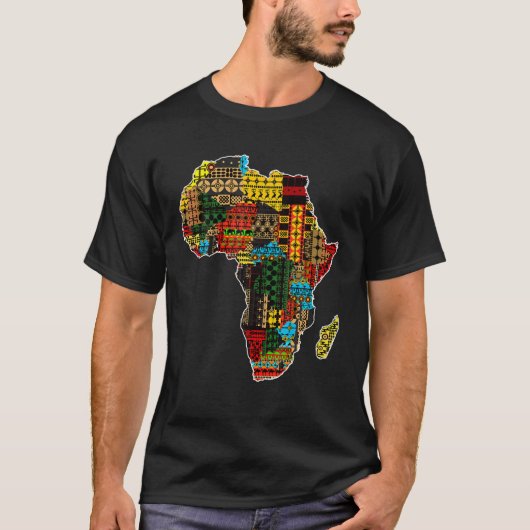 アフリカ民族の象徴を持つア伝統的フリカの地図 Tシャツ (正面)