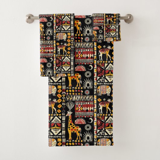 アフリカ民族伝統的オーナメント、部族パター バスタオルセット (インサイチュ)