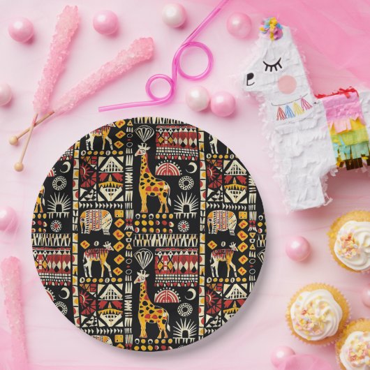 アフリカ民族伝統的オーナメント、部族パター ペーパープレート (パーティー)
