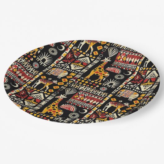 アフリカ民族伝統的オーナメント、部族パター ペーパープレート (アングル)