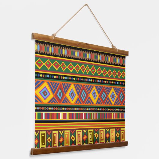 アフリカ民族美術パターン 吊り下げ型タペストリー (傾斜あり)