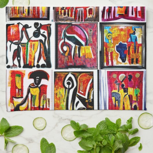 アフリカ民族美術絵画抽象芸術 キッチンタオル (折り畳み)