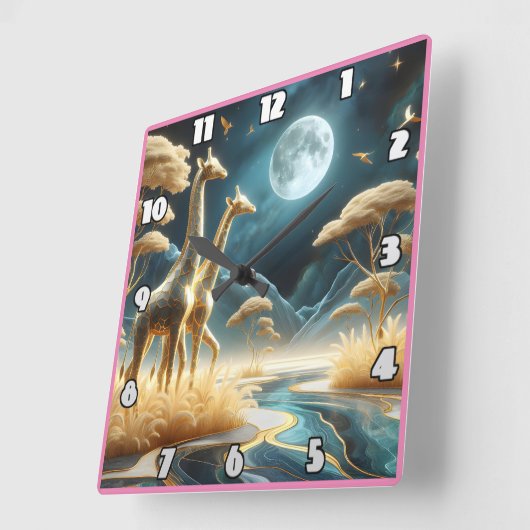 アフリカ満月の下のギラフェス スクエア壁時計 (傾斜)