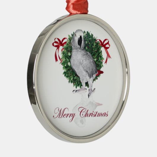 アフリカ灰色のオウムのクリスマスのプレゼント メタルオーナメント (右)