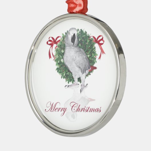 アフリカ灰色のオウムのクリスマスのプレゼント メタルオーナメント (左)