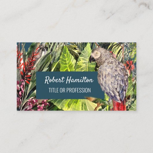 アフリカ灰色のオウム絵を描の水色 名刺 (正面)