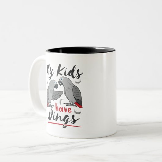 アフリカ灰色のママパパ私の子供は翼を持っている ツートーンマグカップ (正面左)