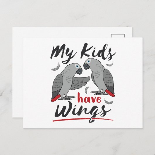 アフリカ灰色のママパパ私の子供は翼を持っている ポストカード (正面/裏面)