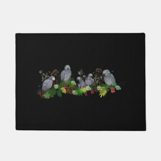 アフリカ灰色オウムパーティードアマット（黒） ドアマット (正面)