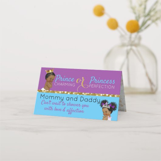 アフリカ王室ののジェンダーが紫を明らかにする |青エレガント プレイスカード (裏面)