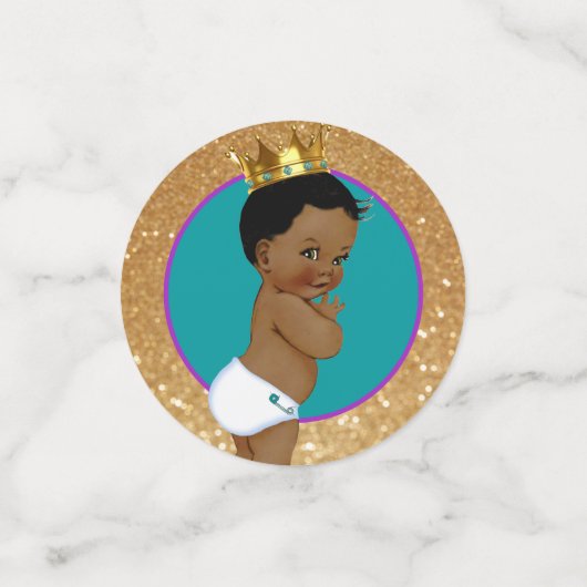 アフリカ王室のジェンダーが紫色を明らかにする|ティール（緑がかった色）と金ゴールド コンフェッティ (スモール正面)