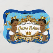 アフリカ王室のツイン{BOYS}ライト|ダークブルーと金ゴールド 招待状 (正面/裏面)