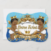 アフリカ王室のツイン{BOYS}ライト|ダークブルーと金ゴールド 招待状 (正面)