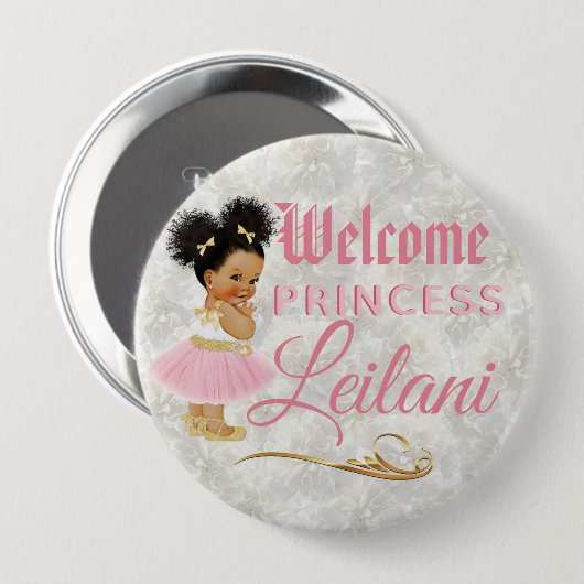 アフリカ王室のプリンセスピンク|金ゴールドファンシー 缶バッジ (正面&裏面)