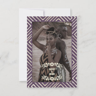 アフリカ産のトライバル結婚プラムパープル 出欠カード