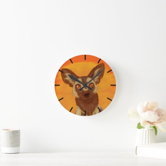 アフリカ産の野犬 ラウンド壁時計 (ホーム)