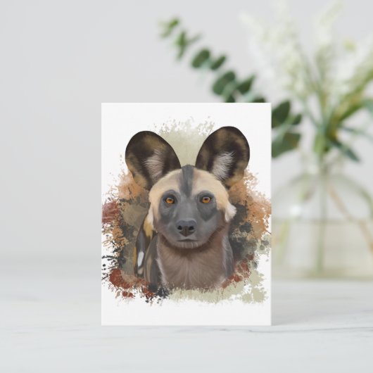 アフリカ産の野犬 |抽象芸術絵を描(ばちゃばちゃ)跳ねる ポストカード (スタンド正面)