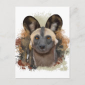 アフリカ産の野犬 |抽象芸術絵を描(ばちゃばちゃ)跳ねる ポストカード (正面)