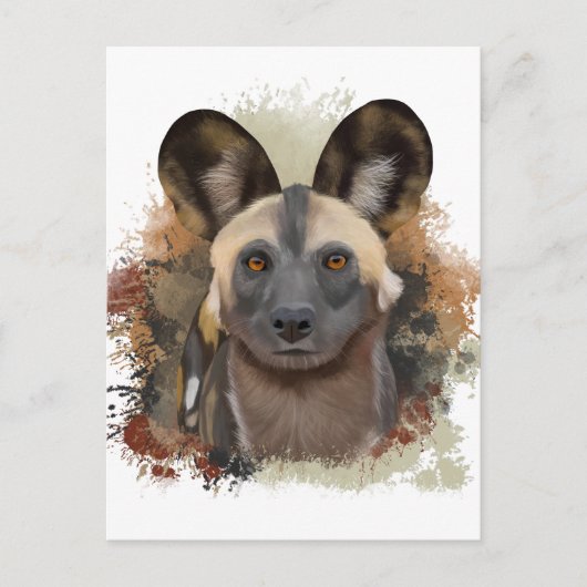 アフリカ産の野犬 |抽象芸術絵を描(ばちゃばちゃ)跳ねる ポストカード (正面)