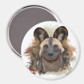 アフリカ産の野犬 |抽象芸術絵を描（ばちゃばちゃ）跳ねる マグネット (正面/裏面)