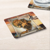 アフリカ産の野生動物ライオン スクエアペーパーコースター (アングル)