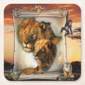 アフリカ産の野生動物ライオン スクエアペーパーコースター (正面)