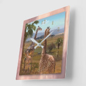 アフリカ産キリンの双子 スクエア壁時計 (傾斜)