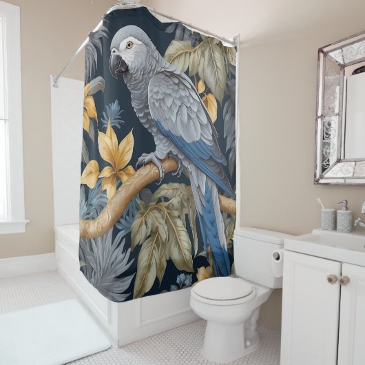 アフリカ産グレイの熱帯性葉 シャワーカーテン (インサイチュ)