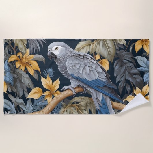 アフリカ産グレイの熱帯性葉 ビーチタオル (正面)