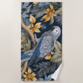 アフリカ産グレイの熱帯性葉 ビーチタオル (正面)