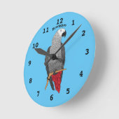 アフリカ産灰色オウムイラストレーション  ラウンド壁時計 (傾斜)