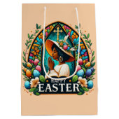 アフリカ祈系アメリカ人女性の宗教復活祭 ミディアムペーパーバッグ (裏面)