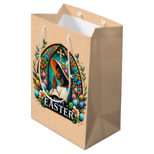 アフリカ祈系アメリカ人女性の宗教復活祭 ミディアムペーパーバッグ (裏面アングル)