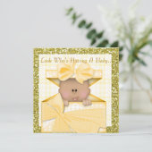 アフリカ系アメリカきらきら光るンベビーシャワー招待状YEL 招待状 (スタンド正面)