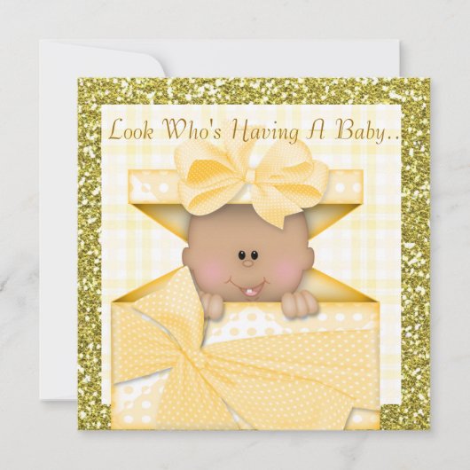 アフリカ系アメリカきらきら光るンベビーシャワー招待状YEL 招待状 (正面)