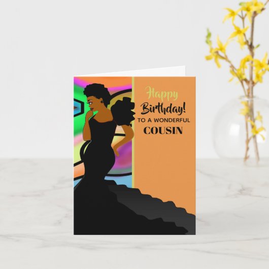 アフリカ系アメリカエレガント人いとこのハッピーバースデー カード (黄色い花)