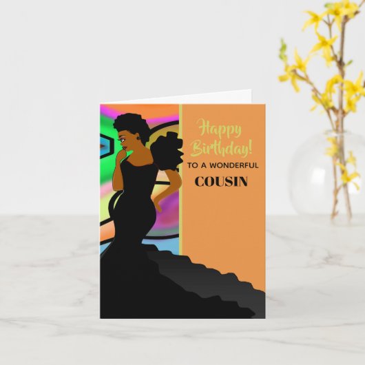 アフリカ系アメリカエレガント人いとこの誕生日 カード (黄色い花)