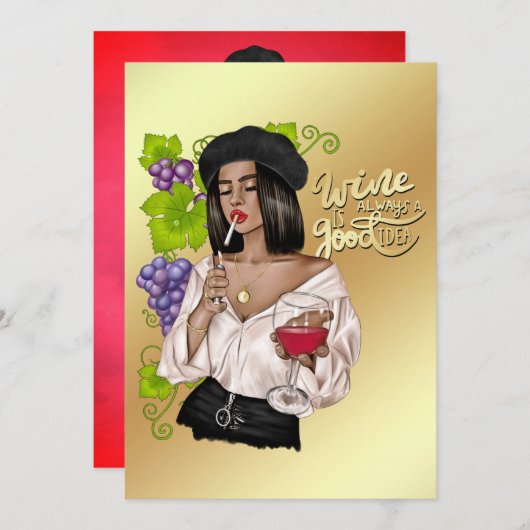 アフリカ系アメリカフランスの人ワイン女性バチェロレッテ 招待状 (正面/裏面)