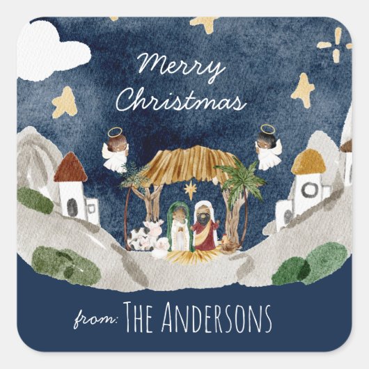 アフリカ系アメリカブラック出生クリスマス スクエアシール (正面)