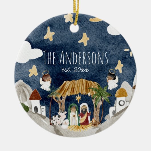 アフリカ系アメリカブラック出生クリスマス セラミックオーナメント (正面)