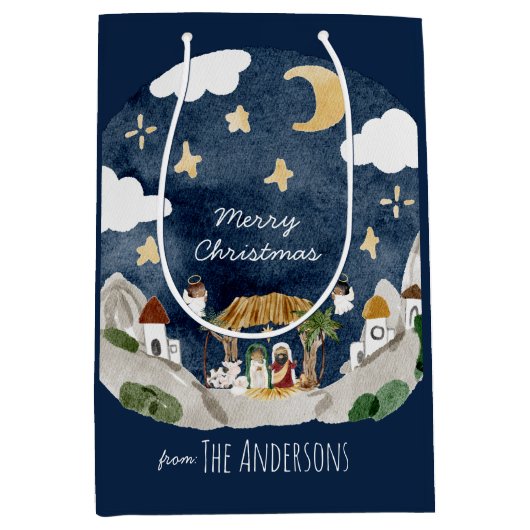 アフリカ系アメリカブラック出生クリスマス ミディアムペーパーバッグ (正面)