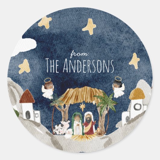 アフリカ系アメリカブラック出生クリスマス ラウンドシール (正面)