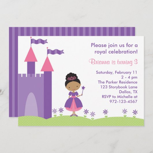 アフリカ系アメリカプリンセス誕生日招待状 招待状 (正面/裏面)