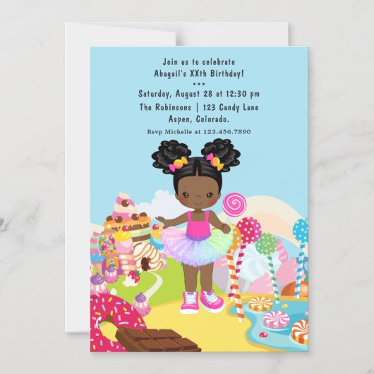 アフリカ系アメリカンキャンディランドガールバースデーパーティー マグネット招待状 (正面)
