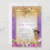 アフリカ系アメリカンパープルベビーシャワーカード 招待状 (正面)